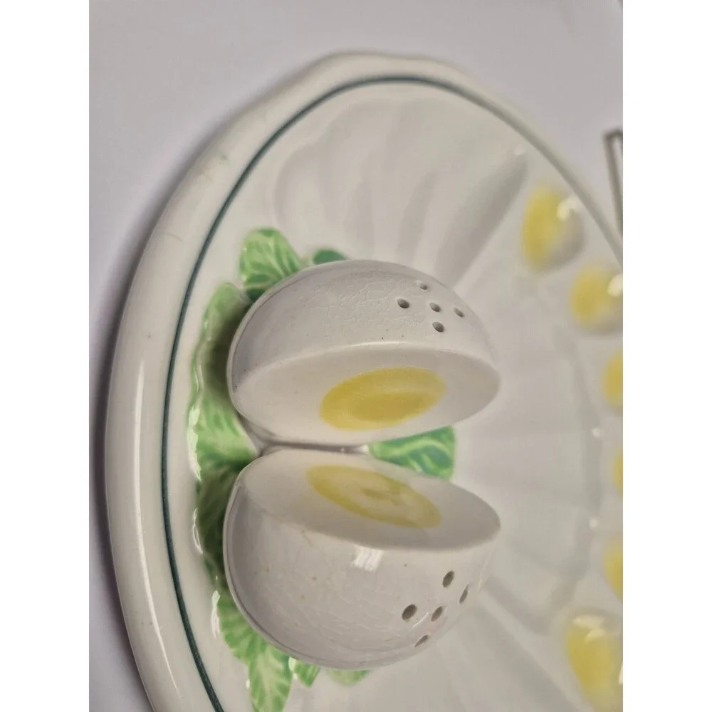 Vintage UCAGCO Deviled egg dish  w/ Egg Shaped S&P Shakers